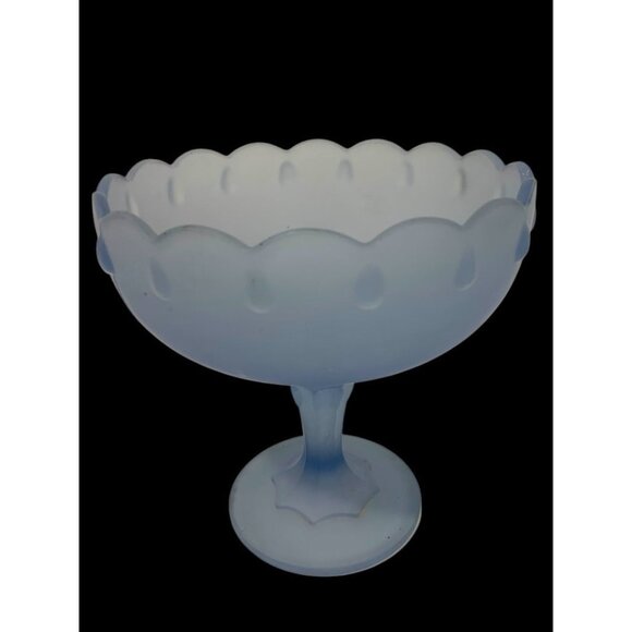 Indiana Glass Frosted Blue Satin Footed Pedestal Dish 7 Inch Vintage - Picture 1 of 6
